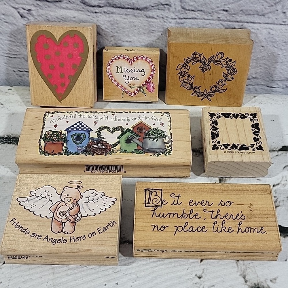 Rubber Stamps Lot Of 7 Friendship Hearts‎ Frames Mounted Crafts